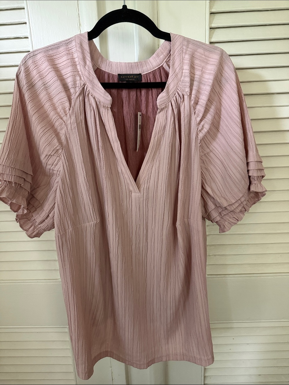 Maeve Blush Pink V-Neck Textured Flutter Sleeve Blouse
